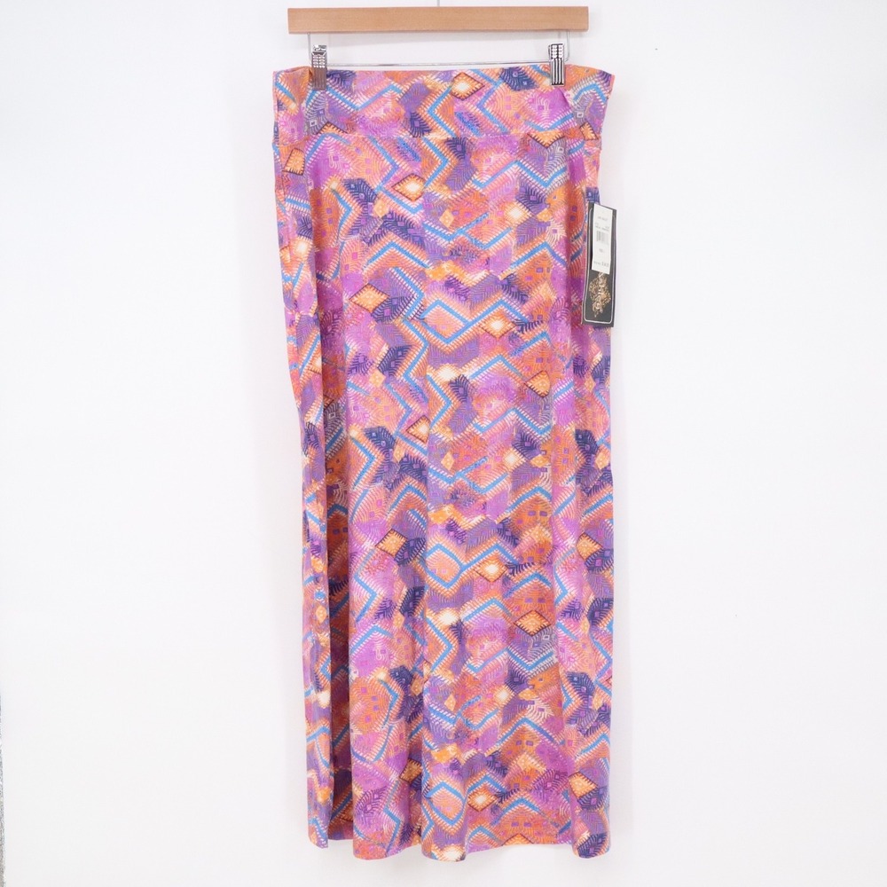 Jane Ashley Maxi Skirt Womens L Orange Purple Geometric Chevron NEW